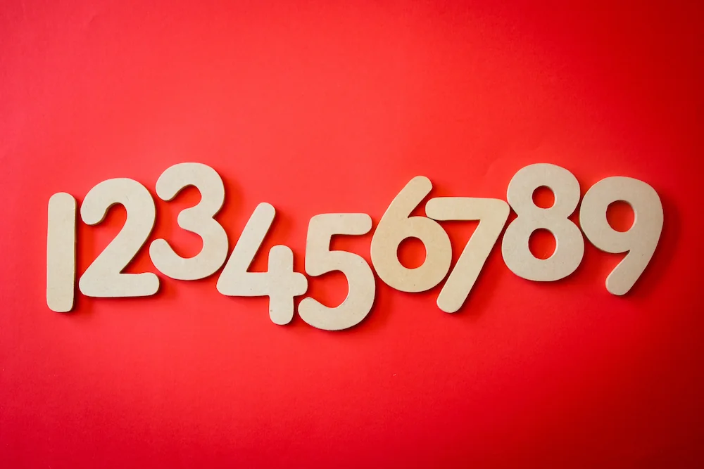 Numbers from 1 to 9 on a red background